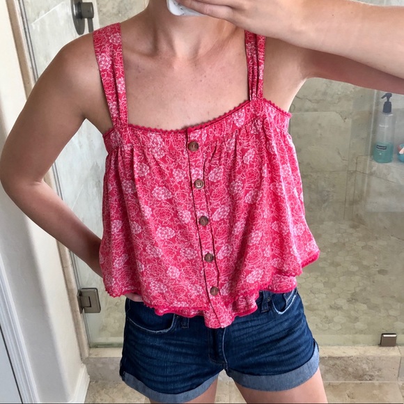 Free People Pink Floral Flowy Cropped Tank Top - Picture 2 of 4
